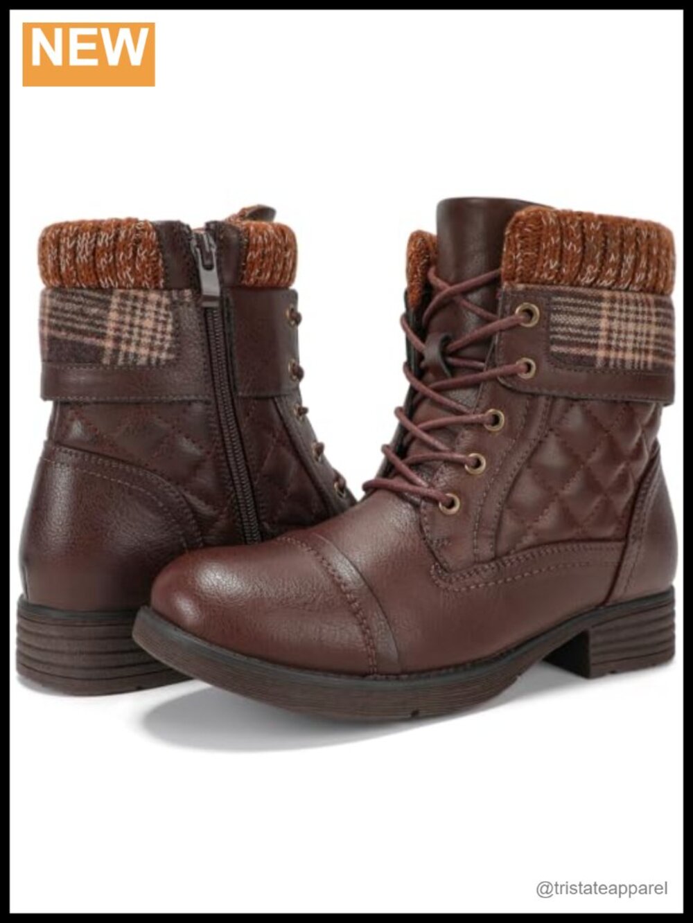STQ Women's Combat Boots Winter Warm Non-Slip Lace Up Faux Leather Block Heel